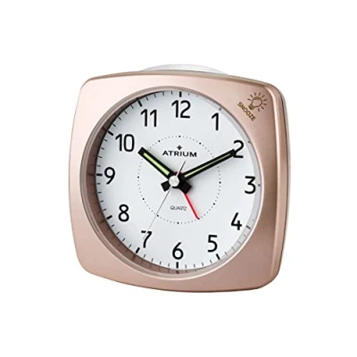 Image of Atrium Analogue Alarm Clock with Light and Snooze, No Ticking Sound, Rose Metallic, A251 17