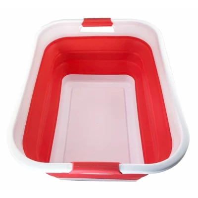 Image of SAMMART 41L Collapsible Plastic Laundry Basket Foldable Pop Up Storage Container/Organizer Portable Washing Tub Space Saving Hamper/Basket (1, White/Coral Pink)
