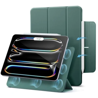 Image of ESR for iPad Pro 11 inch Case (2024), Powerful Magnetic Attachment, Slim Trifold Stand Case, Supports Apple Pencil and (USB C), Auto Wake/Sleep, Durable Protection, Rebound Series, Green