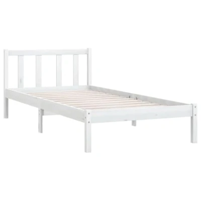 Image of vidaXL Bed Frame Platform White Solid Pine Wood 75x190cm Small Single Bedroom Furniture