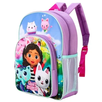 Image of Gabby&#039;s Dollhouse Kids Childrens Premium Backpack School Rucksack Travel Bag Boys Girls with side mesh pocket and front zipped