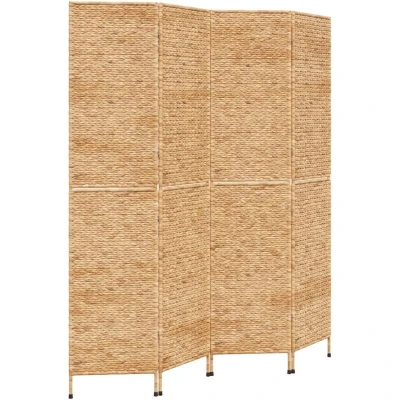 Image of vidaXL Room Divider 4 Panel Screen in Natural Water Hyacinth Woven Style Farmhouse Decor Versatile Use, Bedroom/Living Brown, 163x180 cm