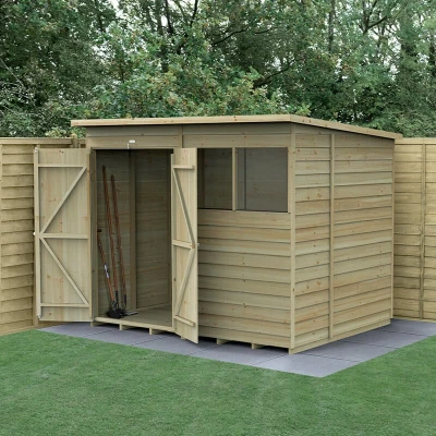 Image of 8&#039; x 6&#039; Forest 4Life 25yr Guarantee Overlap Pressure Treated Double Door Pent Wooden Shed (2.51m 2.04m)