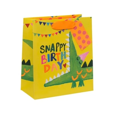 Image of Glick Medium Gift Bag, Snappy Crocodile Birthday, 225 x 200 100 mm, Luxury Recyclable Bag for Birthdays &amp; Celebrations