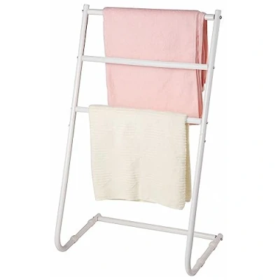Image of Yorkshire Homeware 3 Tier Towel Rails Holder Free Standing Stand Drying Rack L Shape Stands Scarf Coat Shelf 50L x 31.5W 82H Centimetres (White)