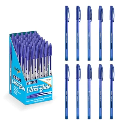 Image of Lotus Pack of 10 Coloured Ink Medium Point Nib Ultra Glide Smooth Precision Ballpoint Pens (Blue, Pack)
