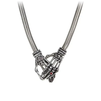 Image of Alchemy Gothic Take Me With You Necklace Pewter Snake Chain &amp; Skeletal Hands