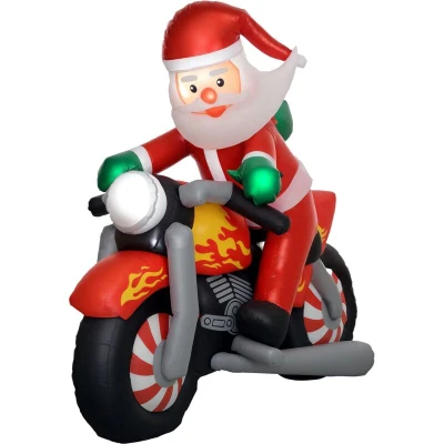 Image of Outsunny 5.6FT Christmas Inflatable Santa Claus Riding Motorcycle with White LED Lights, Blow Up Outdoor Display for Garden Party