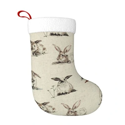 Image of FADUNI Rabbit Background Christmas Stockings Xmas Fireplace Hanging Decoration For