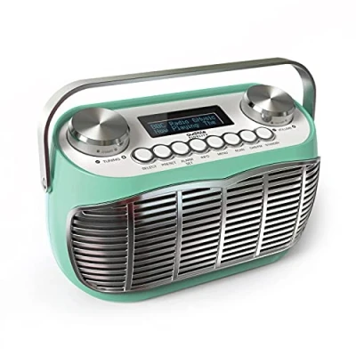 Image of Audible Fidelity DETROIT DAB Radio Alarm Clock, Retro Radio, Clocks for Bedside, Mains Powered or Battery, FM DAB/DAB Plus LCD Display Clock (Green)