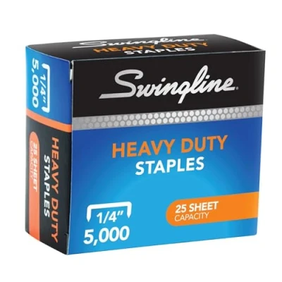 Image of Swingline Staples, Heavy Duty, 1/4&quot; Length, 25 Sheet Capacity, 100/Strip, 5000/Box, 1 Pack (79394)
