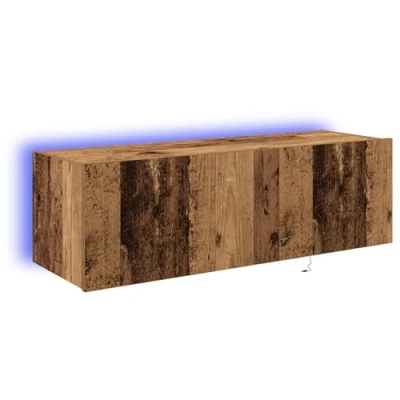 Image of vidaXL TV Wall Cabinet with LED Rustic Brown Finish, 100 x 35 31 cm, Engineered Wood Living Room Entertainment Center Storage