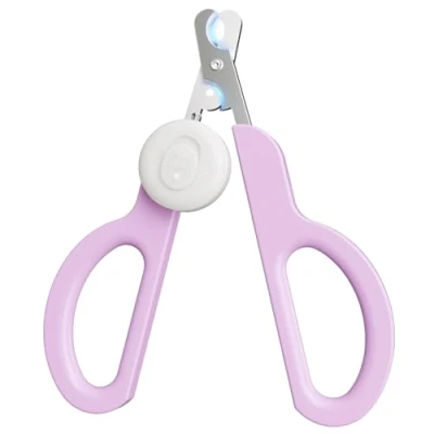 Image of Euqvunn Cat Nail Clippers, Professional Claw Clipper with Dual Blade, Removable LED Lighting, Suitable for Kittens, Rabbits, Guinea Pigs, Birds, Puppies, Medium and Small Animals（Pink White）