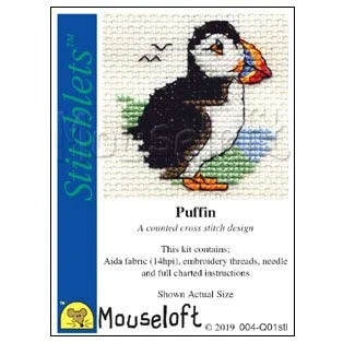 Image of Mouseloft Stitchlet Puffin mini counted cross stitch kit