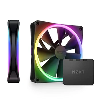 Image of NZXT F140 RGB Duo Twin Pack 2 x 140mm Dual Sided Fans with Controller 20 Individually Addressable LEDs Balanced Airflow and Static Pressure Fluid Dynamic Bearing PWM Black