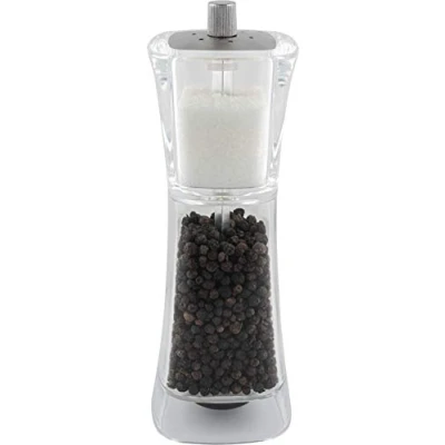 Image of Grunwerg 9175M Gmill Acrylic Combination Pepper Mill, Ceramic Adjustable Peppercorn Grinder and Salt Shaker, 18cm, Clear