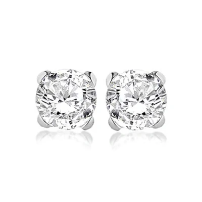 Image of Tuscany Silver Women&#039;s Sterling 10 mm Round White Cubic Zirconia Claw Stud Earrings