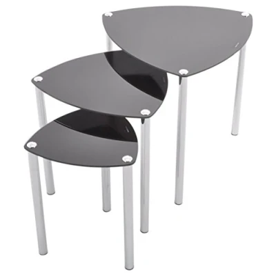Image of ASPECT Arena Set of 3 Nesting END Side Table Black Glass,Chrome Legs, L 48x48x46(H)cm, M 39x39x41(H)cm, S 29x29x37(H)cm