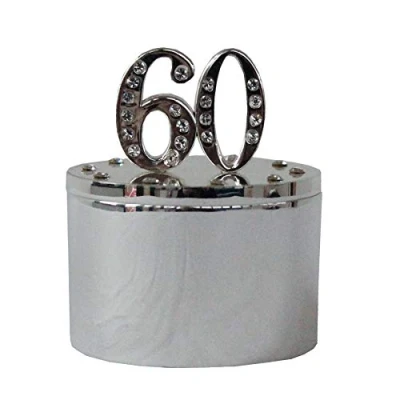 Image of Widdle Gifts Ltd Milestones Silver &amp; Diamante Trinket Box with Number Top 60th Birthday