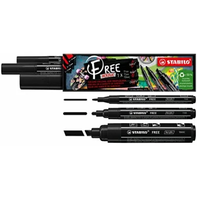 Image of Acrylic Marker STABILO FREE Mixed Tip Set of 3 Black
