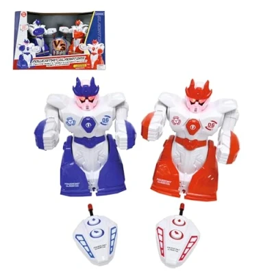 Image of Lexibook, Powerman® Gladiators, Remote Controlled Fighting Robots, Duel combat mode, 5 hits before K.O., Sound and light effects, Blue/red, ROBDUO