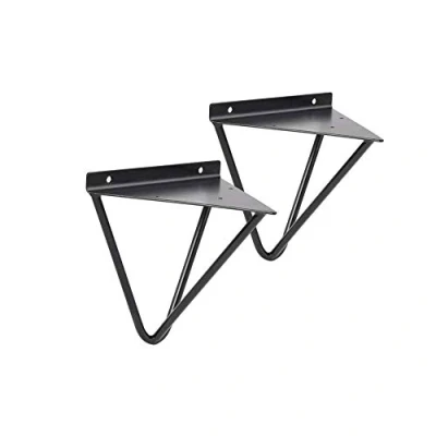 Image of Pair of Large Cast Iron Hairpin Prism Wall Shelf Support Bracket Silver/Black