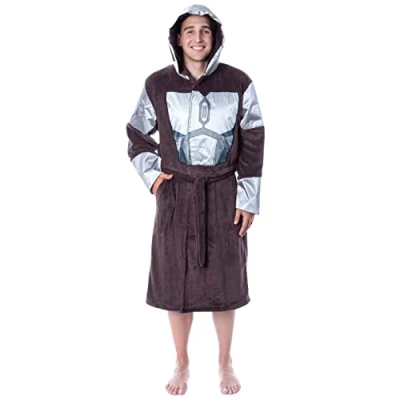 Image of Star Wars Adult The Mandalorian Costume Fleece Robe Bathrobe for Men Women Brown