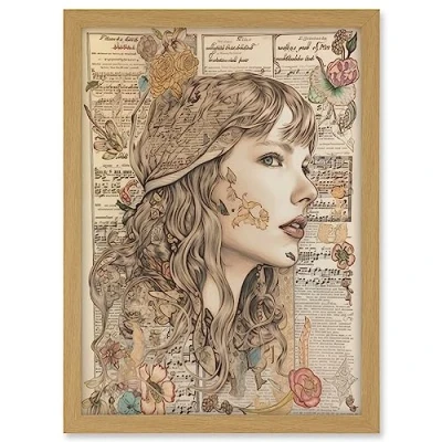 Image of Artery8 Upcycled Music Book Page Singer Portrait Illustration Artwork Framed A3 Wall Art Print