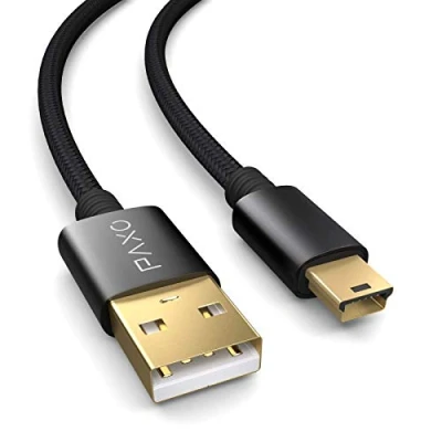 Image of PAXO 5 m Mini USB Cable Braided Nylon for Extra Durability A to B Male Data &amp; Charging Camera, Sat Nav, GPS and More, Black