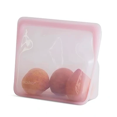 Image of Stasher Platinum Silicone Food Grade Reusable Storage Bag, Pink (Stand Up Mid) Reduce Single Use Plastic Cook, Store, Sous Vide, or Freeze Leakproof, Dishwasher Safe, Eco friendly 56 Oz