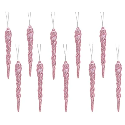 Image of Christmas Concepts® 12cm Glitter Icicle Decorations Tree Trims (BABY PINK, 10)