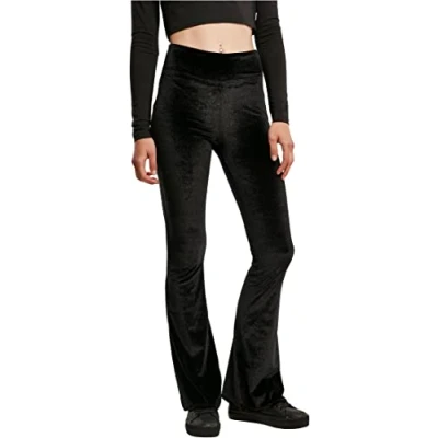 Image of Urban Classics Ladies HIGH Waist Velvet BOOT CUT Leggings Trousers, Women&#039;s, Size: 3XL, Black