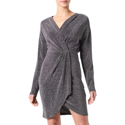Image of Vila Women&#039;s Vishiny V Neck L/S Dress Party, Black/Detail:Silver, XS