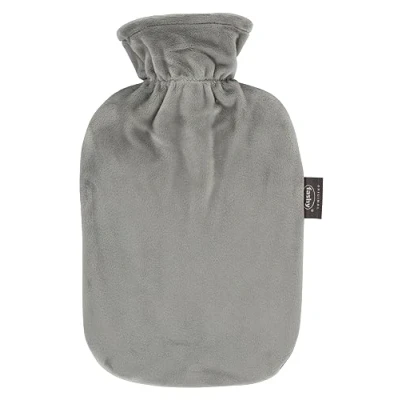 Image of Fashy Hot Water Bottle with Fleece Cover, Super Soft, Grey, 2.0 L