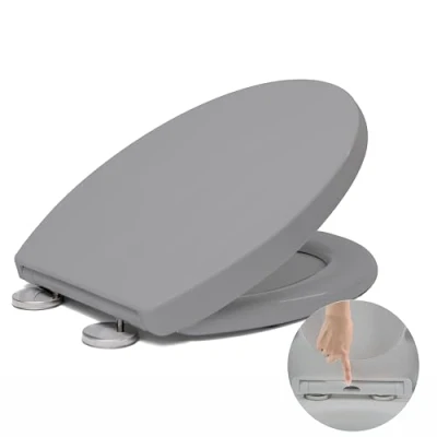 Image of Toilet Seat Soft Close, Close with Quick Release for Easy Clean, Standard Loo Seats O Shape, Simple Top Fixing, Universal Seat, Grey