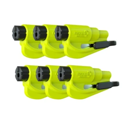 Image of resqme Pack of 6 The Original Emergency Keychain Car Escape Tool, 2 in 1 Seatbelt Cutter and Window Breaker, Made USA, Yellow Compact Hammer