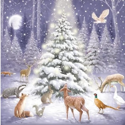 Image of GBCC Charity Christmas Cards Pack of 10 with a Snowy Tree and Woodland Wildlife Scene Eco Friendly Xmas Multipack Envelopes