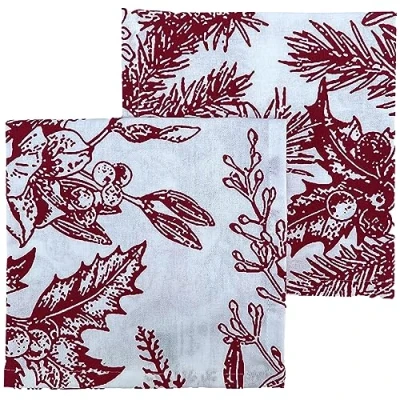 Image of Christmas Napkin Cotton Napkins for Themed Dining Table Setting &amp; Silverware Holly Berry Red Ragged Rose Gift Wrapped Cloth Set of 4 40 cm x