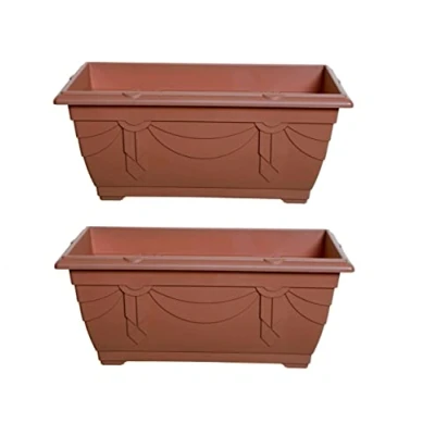 Image of Set Of 2 Venetian Window Box Trough Planter Small 40cm Plastic Flower Plant Pot Terracotta Colour