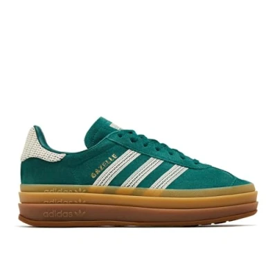 Image of adidas Originals Gazelle BOLD Trainers, Women&#039;s, Size: 5, Collegiate green/wonder white/gold metallic Suede