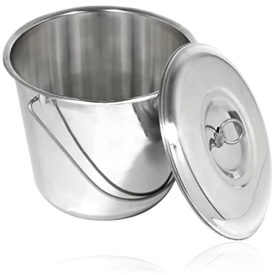 Image of SPARES2GO 12 Litre Stainless Steel Metal Bucket Handled Pail with Lid Fire Garage Spillage Sand (Silver)