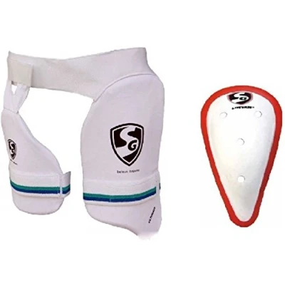 Image of SG Combo of Two, one &#039;combo ultimate&#039; Thigh pad and &#039;lite vate&#039; abdominal Guard (Color On Availability) Cricket Kit