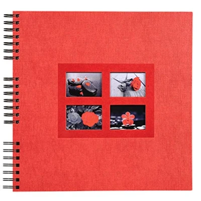 Image of Exacompta Ref 16845E Passion Wire Bound Photo Album 32 x 32cm in Size, 60 Black Thick Card Pages, Holds Up To 360 Photos, Suitable for Scrapbooking Red Cover