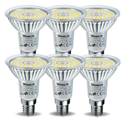 Image of WSMCN E14 LED Light Bulb 6.5W, Small Screw Bulbs, Daylight White 5000K 760LM, 100W Halogen Spotlight Equivalent, Non Dimmable, R50 Reflector lamp 120 Beam Angle, Pack of 6