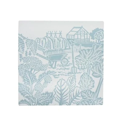 Image of Half Moon Bay in The Allotment Country Garden by Kate Heiss Powder Blue/White 8 Inch Ceramic Stoneware Heat Resistant Trivet Hot Pad
