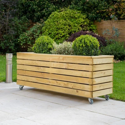 Image of 3&#039;11 x 1&#039;4 Forest Linear Long Wooden Garden Planter with Wheels (1.2m 0.4m)