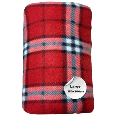 Image of Tartan Check Double Size Fleece Blankets Sofa Throws Large 2 Seater, Soft Luxury Warm Tarten Blanket for Bed Couch &amp; (Red Check, 150 x 200cm)