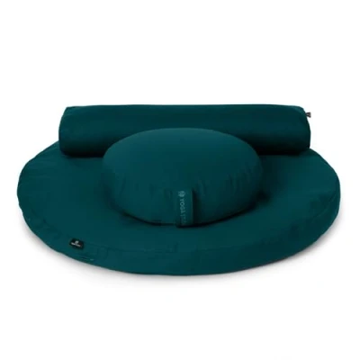 Image of Yoga Studio EU Round Organic Zabuton Meditation Cushion Kit Zafu &amp; Pranayama (Teal)