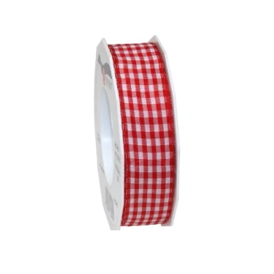 Image of C.E. Pattberg Präsent Vichy Wired Ribbon Red White 25 mm width, 20 m length