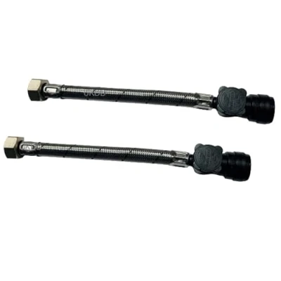 Image of Flexible Tap Hose Connector Pack of 2 Compression or Push Fit with isolating Valve 300mm Long (22mm Pushfit x 3/4&quot;F Isolating)